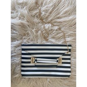 Good Condition No Brand Black & White Striped Clutch w/chain